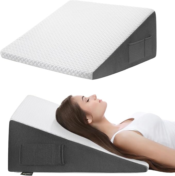 Cozymaker 12" Bed Wedge Pillow for Sleeping After Surgery, Back Support, Leg Elevation, Gerd Acid Reflux, Relief Neck Pain, Sleep Apnea, Snoring, Cooling Memory Foam Triangle Incline Wedge