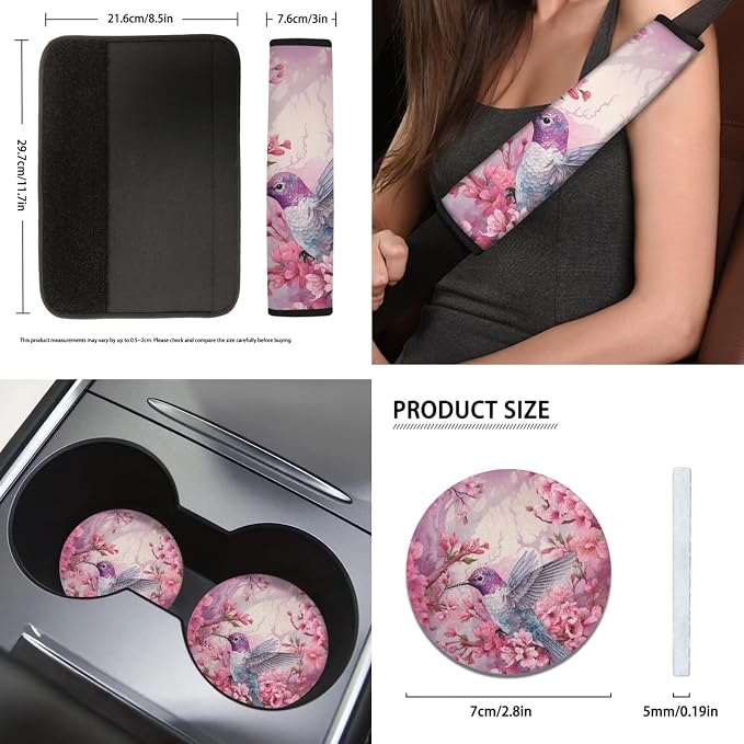 Hummingbird Car Seat Cover Accessory,11Pack Auto Seat Covers for Front Back,Universal Fit Most Vehicle Truck SUV,Auto Steering Wheel Cover Seatbelt Pads Keychain Cup Holder Coasters