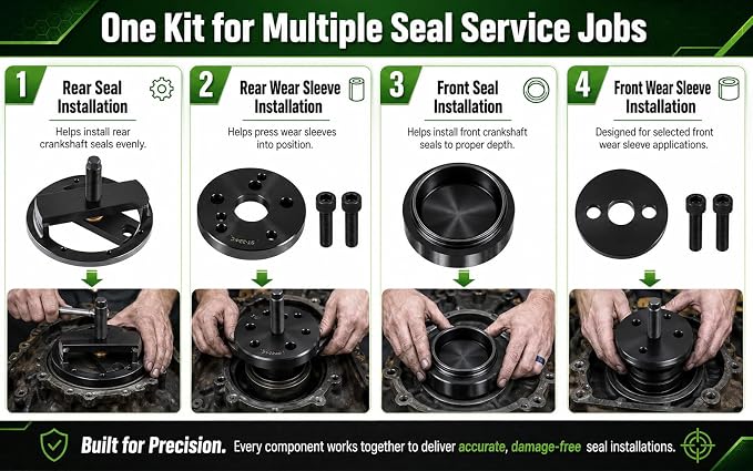 Front+Rear Crankshaft Seal Main Crankshaft Seal & Wear Sleeve Installer Tool Kit,Compatible with Cummins 3.9L 5.9L 6.7L 1989-2016 Replace 1338 3824498 5046 3824500 3164660 ST-224C 3824078 5395259