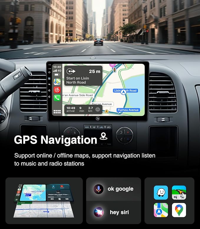 Touchscreen Car Stereo Radio Upgrade for Chevy Silverado 2007-2013 GMC Sierra Yukon Buick Enclave Replacement Head Unit Installation Kit Built in CarPlay Android Auto(10" 2G+64G)