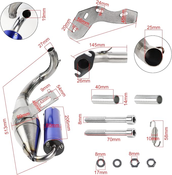 FLYPIG Exhaust W/Expansion Chamber For Honda DIO50 AF18 AF24 AF27 AF28 AF30 Dio Exhaust System Muffler Pipe Elite Sym 50 (Dio SA50 SR50 SK50 SYM DD50 Arnada 50 Dio 50 DD50 Jolie 50)