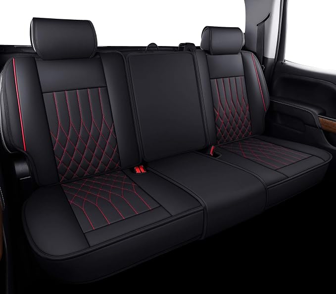 Aierxuan Chevy Silverado GMC Sierra Car Seat Covers Full Set, Custom Fit 2007-2026 1500 2500 HD 3500 HD Crew, Double, Extended Cab or Pickup Truck, with Waterproof Faux Leather (Black and Red)