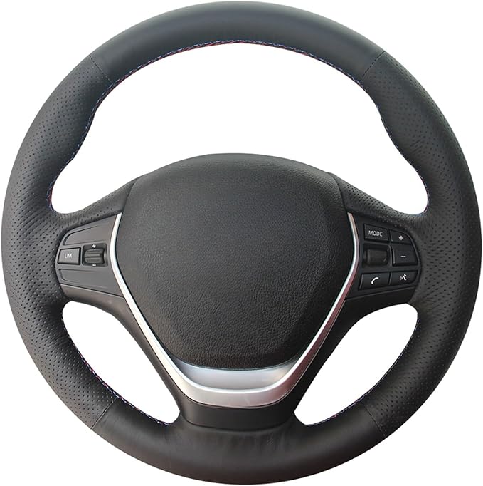 MEWANT Hand Stitched Black Artificial Leather Steering Wheel Cover Wrap for BMW 2Series F22 F23 F30 F34 F32 F33 F36
