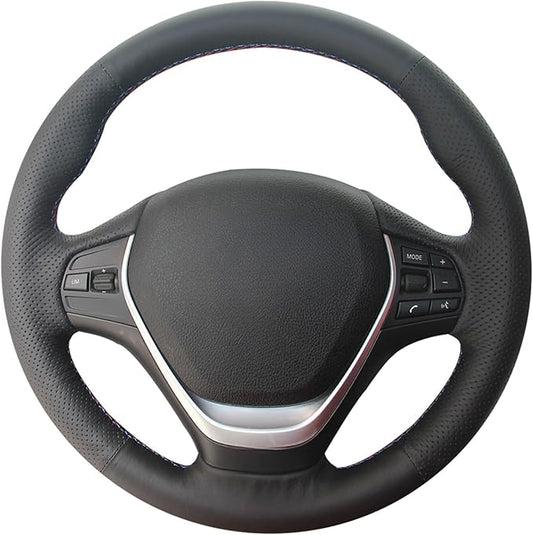 MEWANT Hand Stitched Black Artificial Leather Steering Wheel Cover Wrap for BMW 2Series F22 F23 F30 F34 F32 F33 F36