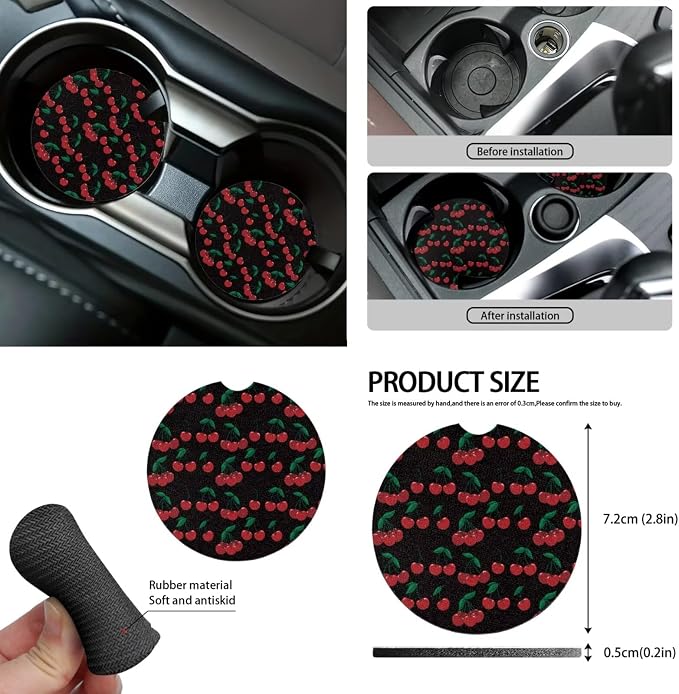Red Cherry 12 Pack Car Seat Covers Full Set Steering Wheel Cover Car Center Console Cover Protector Cars Seat Belt Covers Hand Brake Cover Universal Fit for Cars SUV