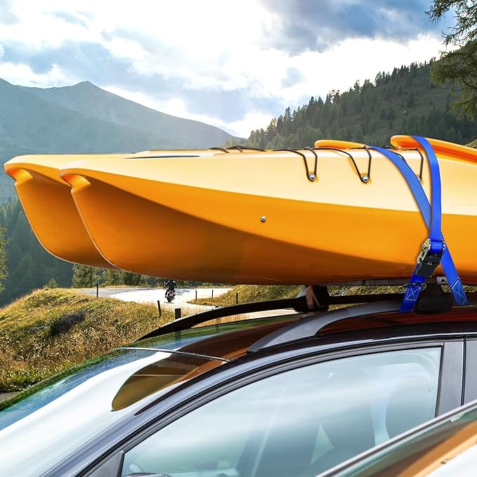 Ratchet Tie Down Strap 8-Pack 15 Ft - 500 lbs Load Cap with 1500 lbs Breaking Limit, Ohuhu Ratchet Tie Downs Logistic Cargo Straps for Moving Appliances Motorcycle Blue