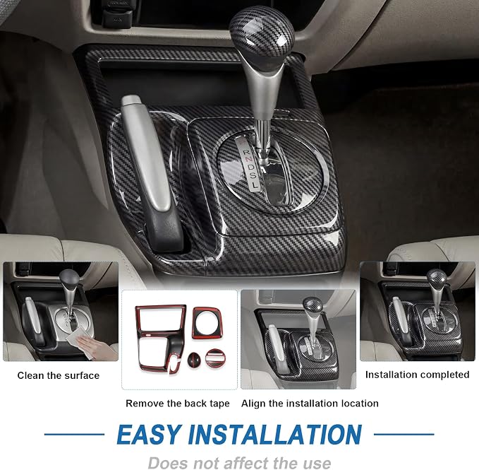 Carbon Fiber Gear Shift Panel Trim Cover for Honda Civic 8th Gen 2006 2007 2008 2009 2010 2011, Gear Shift Panel Interior Accessories