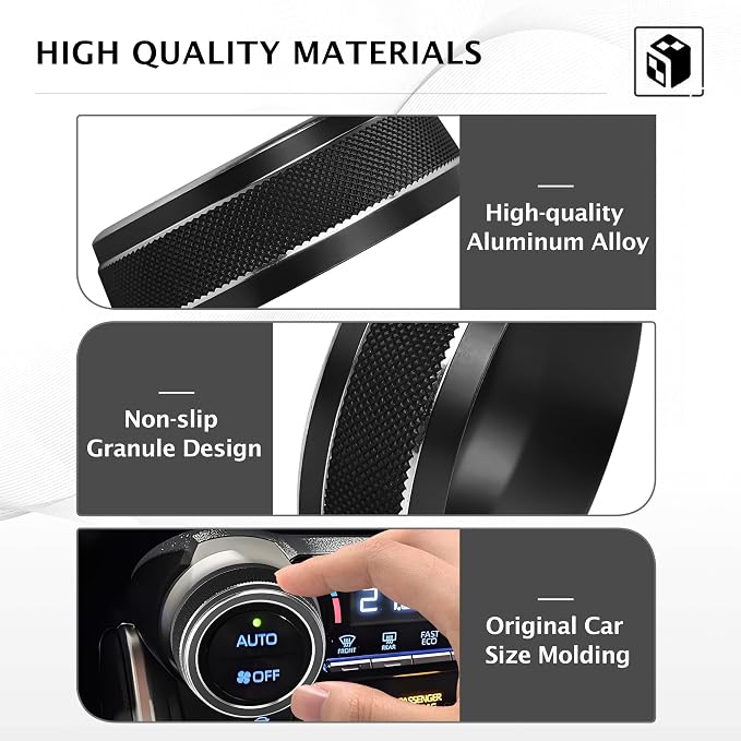 for Toyota RAV4 Hybrid/Plug-in Hybrid Accessories 2019 2020 2021 2022 2023 2024 2025, 7-Piece Aluminum Alloy Knob Cover Trim Kit - Push Start Button, AC, Volume & Drive Mode (Black)