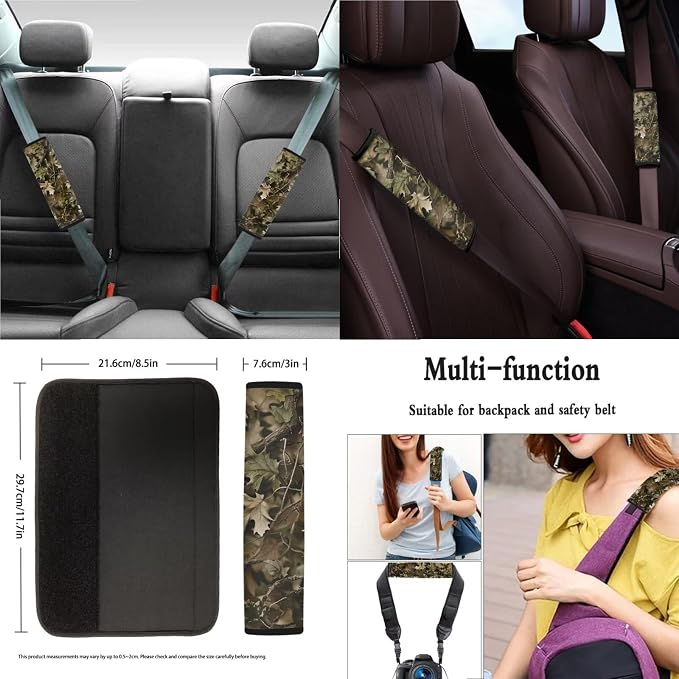 Xoenoiee Realistic Forest Camouflage Car Seat Cover Front & Rear Seat Cover with Steering Wheel Cover + Seat Belt Cover+ Cup Coasters+ Key Chains Universal Fit for Van Truck SUV