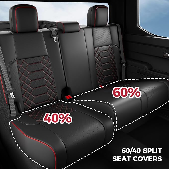 FREESOO Tacoma Car Seat Covers Fit for Toyota Tacoma 4th Gen 2024 2025 2026 Double Cab SR, SR5, Limited, TRD Sport/Off-Road,Trailhunter Full Covered (5 Seats/BlackRed)