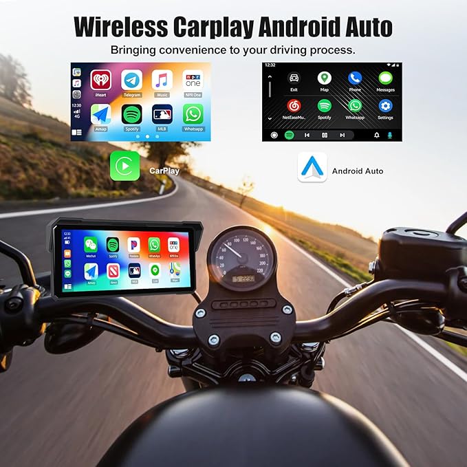 Motorcycle GPS Navigation System with Wireless Carplay Android Auto 8.1" Moto CarPlay Screen with Dual Bluetooth, Navigation/Siri/G00gle Assistant Waterproof