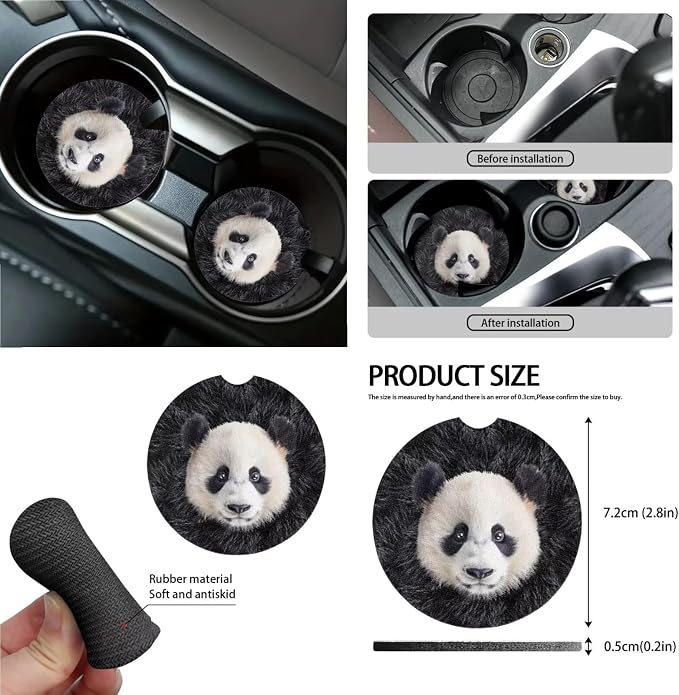 Panda Print Car Accessories Pack of 13, Auto Front and Rear Seat Cover Set of 4, 1 Steering Wheel Cover, 4 Seat Belt Cover, 4 Cup Holder Coasters Universal Fit for Most Cars