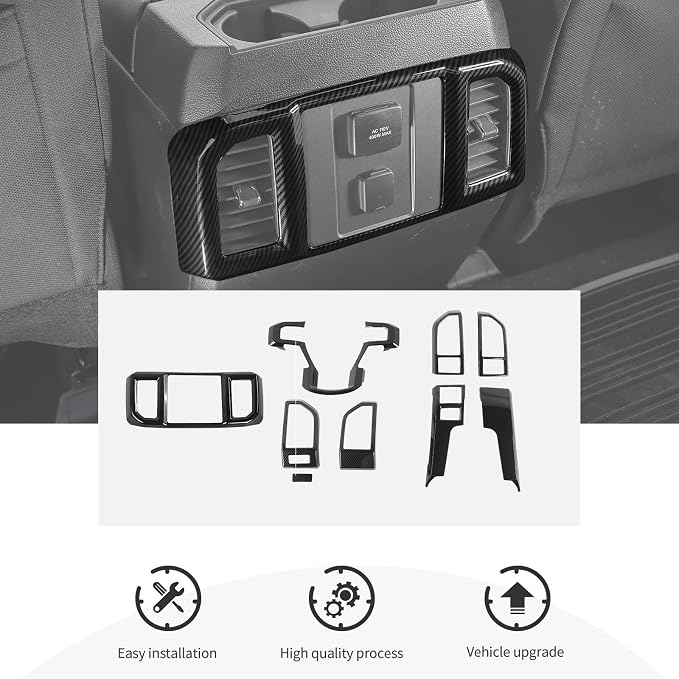 9PCS Carbon Fiber Interior Trim Kits Fit for 2015-2020 Ford F150 Interior Decor Accessories Central Control Dashboard Left & Right Air AC Vent Steering Button Frame Panel
