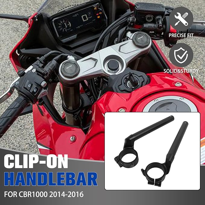 49mm Clip On Handlebars Replacement for Honda CBR1000RR 2014-2016 Left & Right Aluminum Motorcycle 7/8" Clip On Fork Tube Handlebars