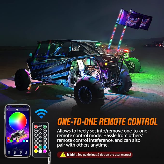 Nilight 2PCS 6FT RGB LED Whip Light, Remote App Control w/DIY Chasing Patterns Stop Turn Reverse Lighting Modes Safety Lighted Antenna for ATV UTV Polaris RZR Can-am Dune Buggy Jeep