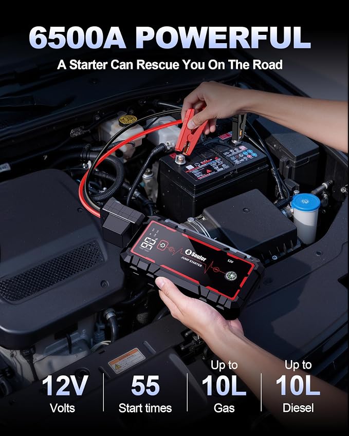 Jump Starter, Car Battery Jumper Starter Portable, Jump Box Battery Booster with 3 Modes Flashlight, Jumper Cables with Gloves