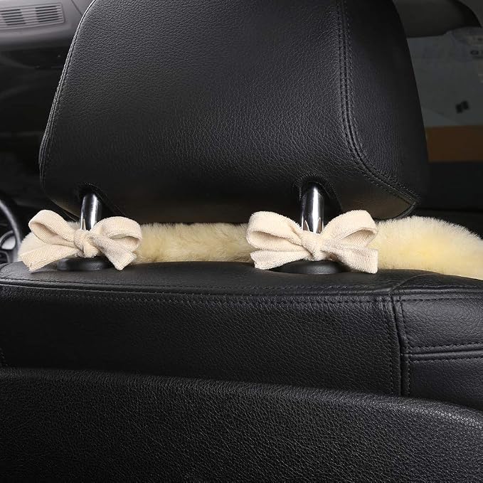 OGLAND Black Fuzzy Sheepskin Car Seat Covers | Genuine Fur Wool Seat Protectors for Leather Bucket Seat Cushions | Fluffy Warmers for Mercedes, Audi & Luxury Cars | Flush Furry Interior Upgrade