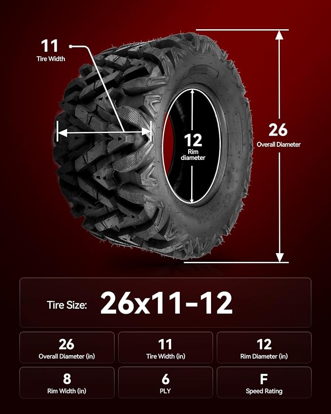 Torchbeam 26x11x12 ATV UTV Tire All-Terrain Off-Road, 6 PR 26x11-12 ATV Tires, Z-199 Mud Sand Trial Tire, Set of 1