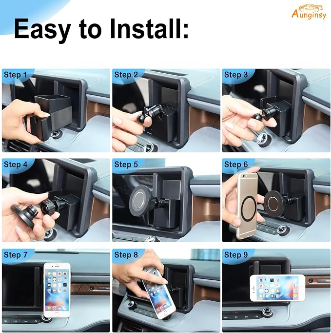 Car Dashboard Hidden Screen Drawer Organizer with Magnetic Suction Phone Holder Compatible with Ford Maverick 2022-2024, Multimedia Display Right Side Panel Storage Box Dash Cubby Insert Accessories