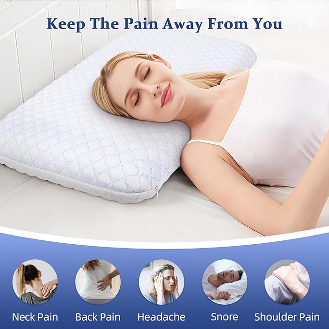 SofGlowly Ultra Thin Flat Pillows for Sleeping King Size -33x16 Inch, Cooling Memory Foam Pillow 2.75 inch Height Ultra Thin Pillow,Slim Bed Pillows for Stomach Back Sleeper