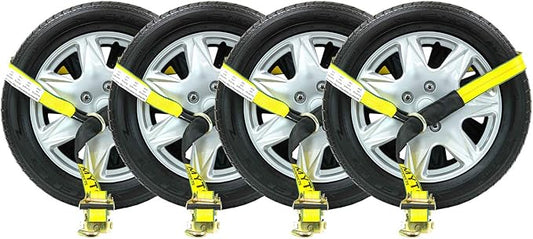 Mytee Products (4 Pack) 2" x10' Lasso Ratchet Strap with J Finger Hook Wheel Net Auto Tow Towing Car Hauler Tie Down