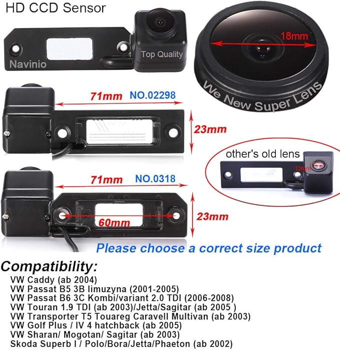 1280*720 Pixels Vehicle Rear View Camera Reverse Parking Camera Backup Replacement for VW Caddy Passat B5 B6 Kombi Variant Transporter T5 Touran Jetta Golf IV Sharan Polo Touareg Skoda Superb Passat