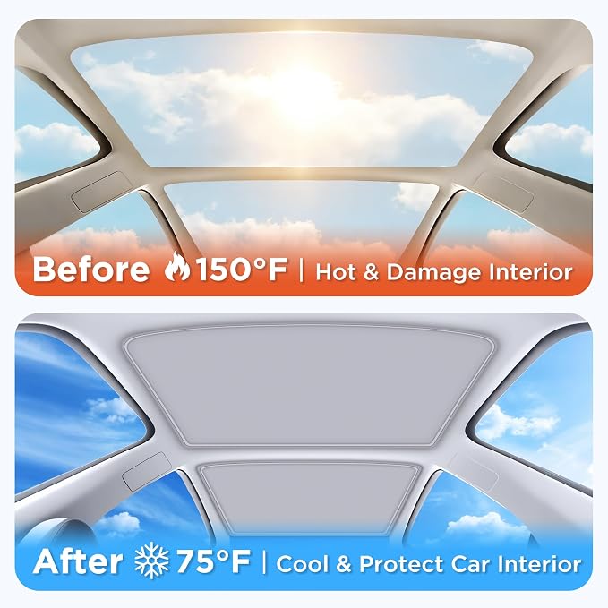 2026 Upgraded for Tesla Model 3 Accessories Sunshade Roof [No Sag, Ice-Crystal Cooling Coatings] Heat Insulation Glass Roof Sun Shade for Tesla Model 3 Accessories 2022-2026 Beige