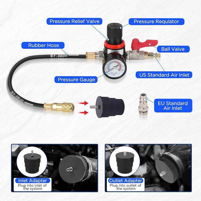 Turbo System Leakage Tester Kit with 4 Pairs of Stepped Adapters 1-3/8" to 3-1/2", Turbocharger Boost Leak Tester Kit for Most Vehicles