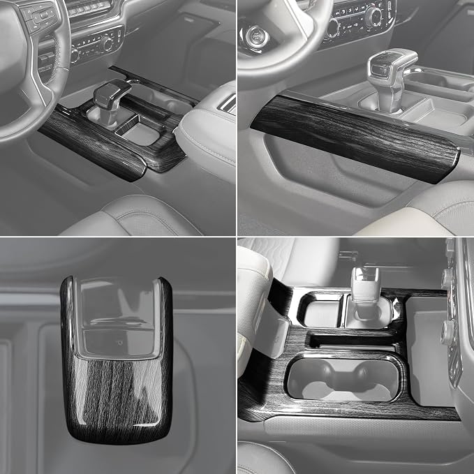 for Silverado Center Console Gear Shift Panel Trim Cover Fit for Chevy Silverado 2022+ Black Wood Grain Interior Accessories 4pcs