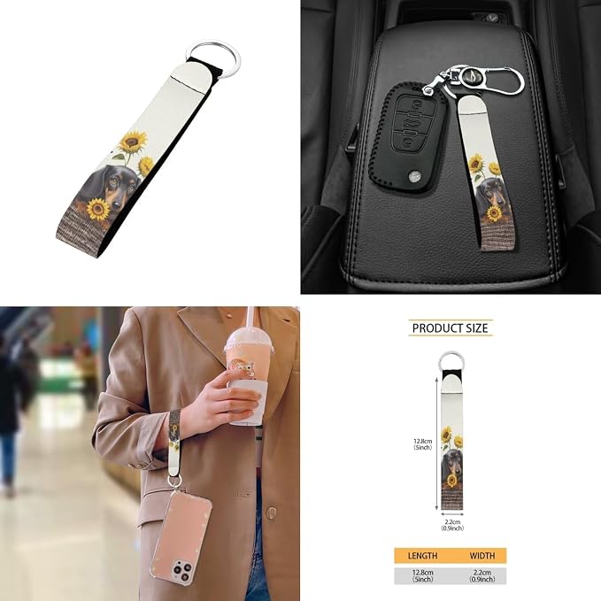 Dachshund Sunflower Butterfly Pattern Car Seat Covers Full Set Car Accessories Pack of 10 Steering Wheel Cover Cup Holder Car Trash Can Keychain Air Vent Pounch Bag Interior Covers for Auto