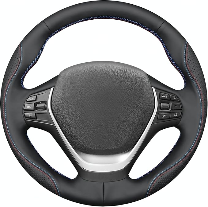 MEWANT Hand Stitch Steering Wheel Cover for BMW 2 Series F22 F23 2014-2020 3 Series F30 F34 2012-2018 4 Series F32 F33 F36 2014-2020 Black Genuine Leather Interior Accessories