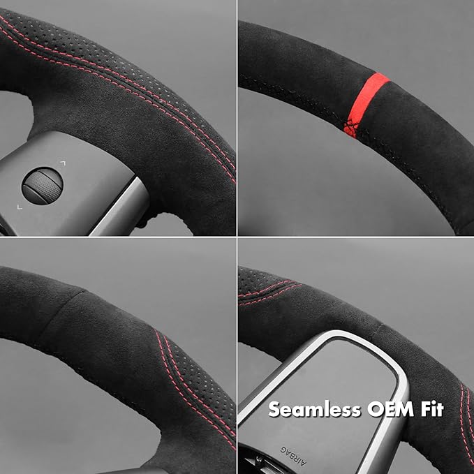 MEWANT Hand Stitch Steering Wheel Cover for Tesla Model 3 2017-2023 Model Y 2020-2023 Black 9040 Athsude Custom Fit DIY Wrap Interior Accessories