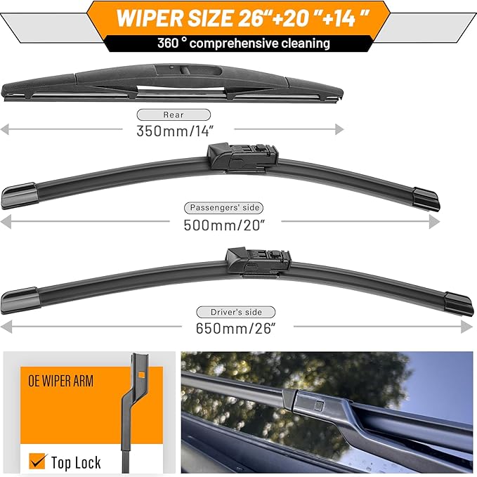 AUTOBOO 26"+20" Windshield Wipers with 14" Rear Wiper Blade Replacement for Subaru Ascent 2019 2020 2021 2022 2023 2024 2025-2026 -Original Factory Quality (Pack of 3)