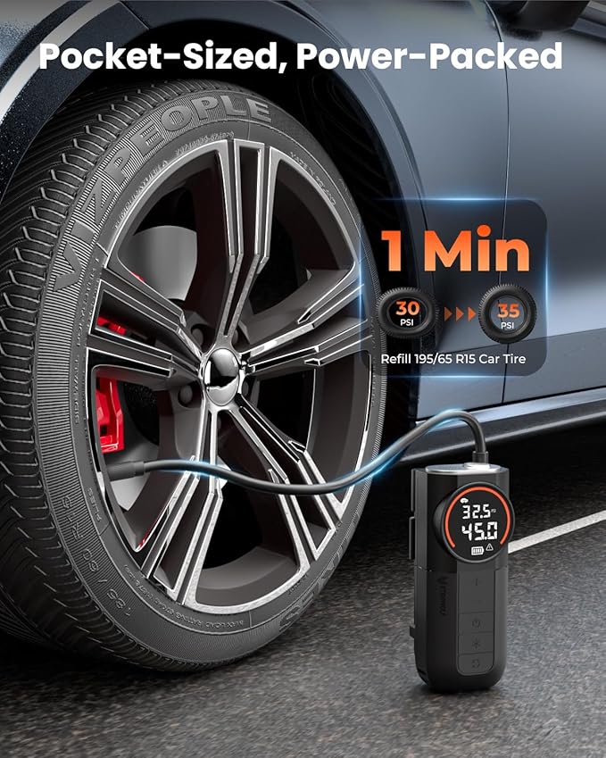 ETENWOLF S1 Tire Inflator Portable Air Compressor, 160PSI Air Pump for Car Tires, Bike, Motorcycle, Balls, Fast Inflation Tire Pump, Cordless bike Pump with LED Light & Digital Pressure Gauge (Black)