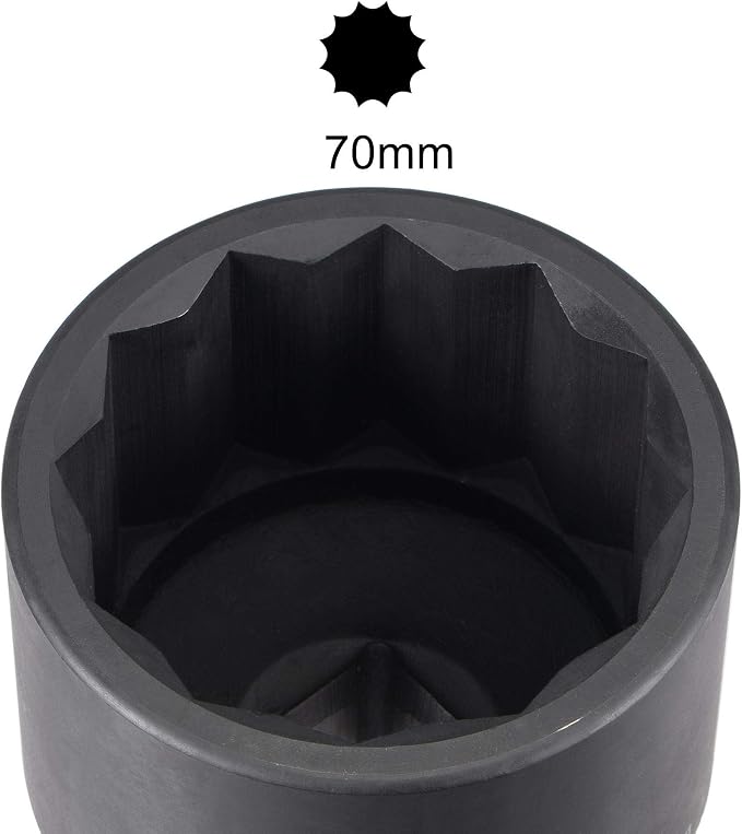 uxcell 1-Inch Drive 70mm 12-Point Impact Socket, CR-MO Steel 104mm Length, Standard Metric Sizes