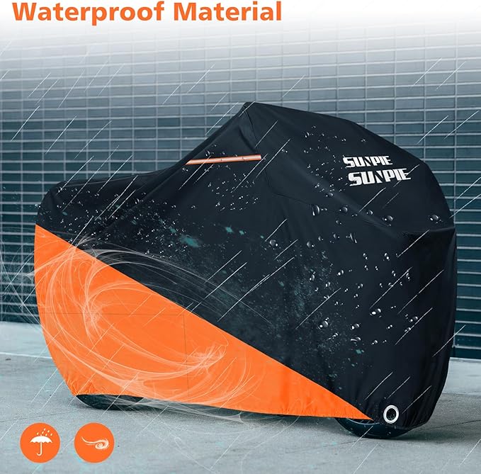 SUNPIE Motorcycle Cover for Sport Bikes Cruiser, All Weather Protection Waterproof Outdoor Covers Fit up to 96.4 inch Motorbike Windproof Design UV Resistant Scratch Proof
