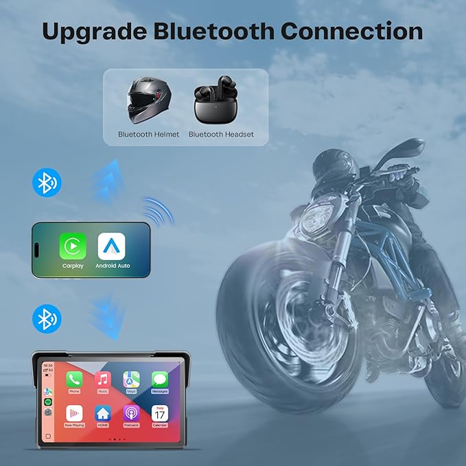 WonVon Motorcycle CarPlay Screen with Android Auto – 7” Waterproof GPS, Pantalla para Moto, Apple CarPlay, Navigation System for Motorcycle, Dual 2K Dash Cam Bluetooth Audio,64GB&TPMS with Magnetic