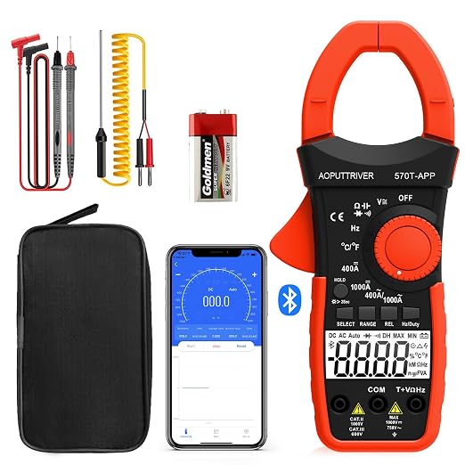 Digital Clamp Multimeter, AC/DC Amp Meter with Bluetooth, 4000 Count Auto-Ranging Clamp Meter Voltmeter Continuity/Capacitor HVAC Tool Multi Tester