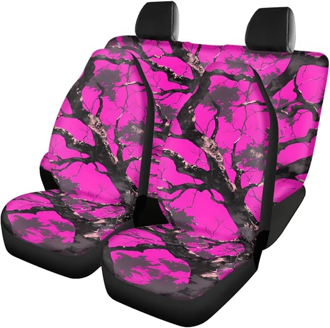 Twig Prints Car Accessories Set of 18, Car Seat Covers Full Set with Auto Steering Wheel Cover Floor Mats Armrest Pad Covers Seat Belt Pads Roof Handle Wraps Cup Coaster Keychain