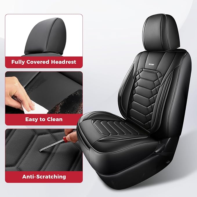 FREESOO 2 Front Tacoma 2005-2023 Seat Covers Custom Fit for Toyota Tacoma Double Crew Cab Faux Leather Pickup Truck Seat Covers (2 PCS Front, Black)