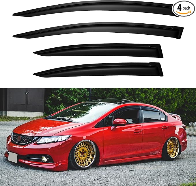 Window Visors Rain Guards for 2012 2013 2014 2015 Honda Civic, Out-Channel Window Vent Wind Deflectors Visors Shades for 12 13 14 15 Civic Sedan
