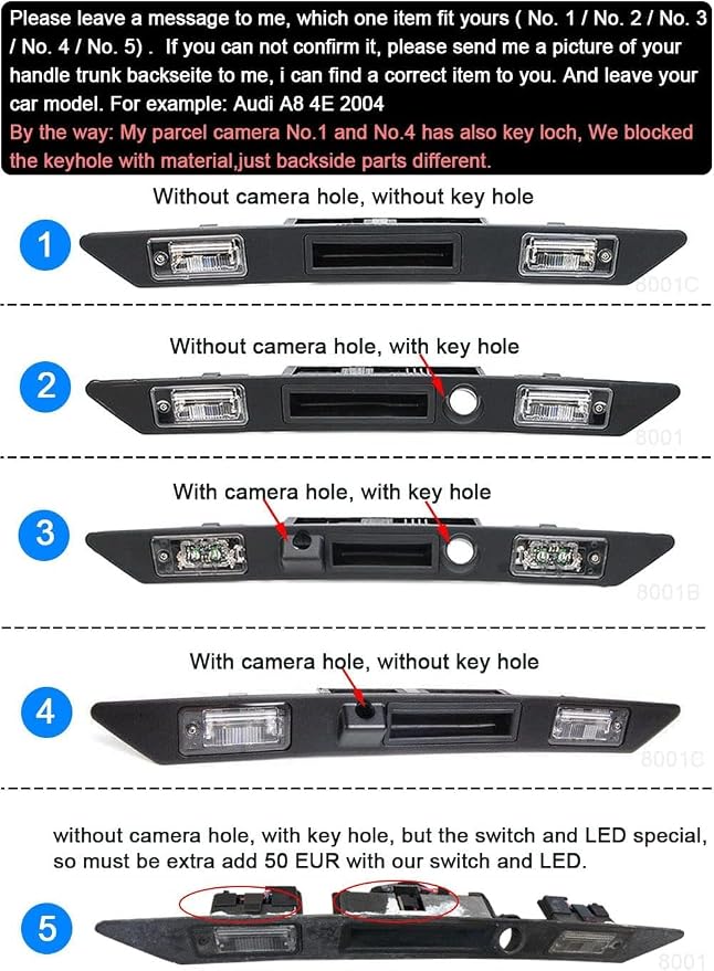 Trunk Handle Vehicle Camera Rear View Camera Parking Reverse for A3 A4 A6L A8L A8 Q7 A4 B6 C6 B7 8P 8E 8H Q5 Q7 Waterproof Night Vision Back up Reverse