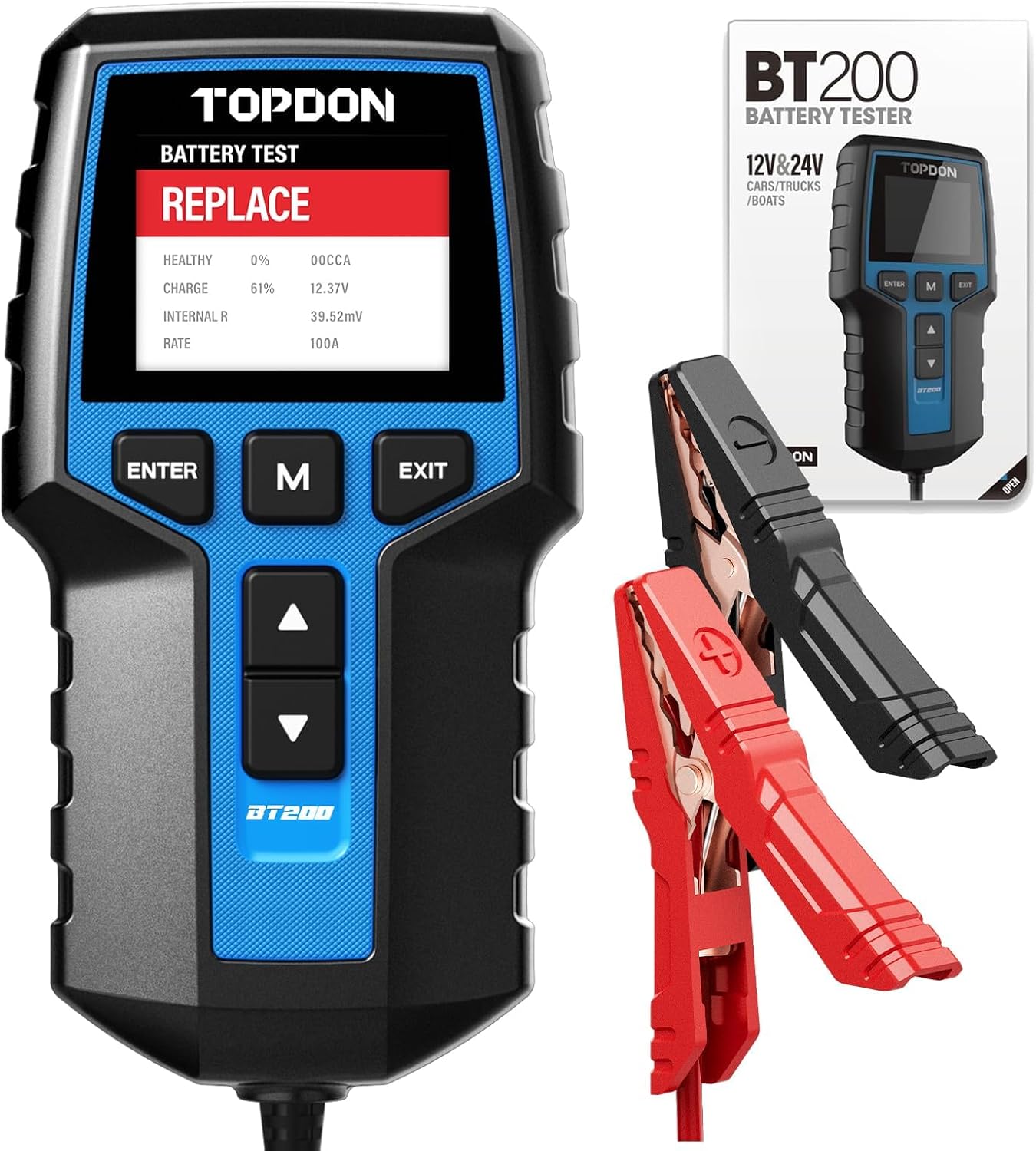 Car Battery Tester 24V 12V Load Tester, TOPDON BT200 100-2000CCA Automotive Alternator Tester Digital Auto Battery Analyzer Charging Cranking System Tester for Car Truck Motorcycle ATV SUV Boat Yacht