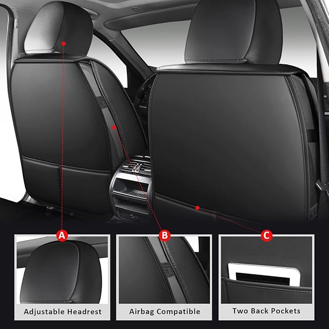 MIROZO F150 Seat Covers Full Set,Leather Truck Seat Covers Waterproof Car Seat Covers Fits for 2015-2026 Ford F-150 and 2017-2026 F-250 F-350,Easy to Install Cover Set (Black and Red,Full Set)