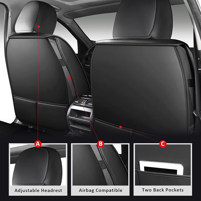 MIROZO Front Seat Covers for F150,Waterproof Truck Seat Covers Leather Seat Covers Pickup Seat Protector Fits for 2015-2026 Ford F-150 and 2017-2026 F-250 F-350 Crew Cab (2PCS Front, Black and Red)