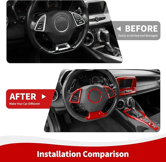 RAZPOY for Camaro Interior Trim Kit, 6PCS Gear Shift Panel Trim Navigation Screen Radio Cover Compatible with 2017-2023 Chevy Camaro, Red (Small Screen)