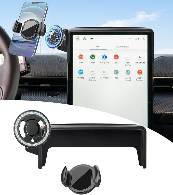 Magnetic Car Phone Mount for 2021-2026 Ford Mustang Mach-E Accessories, for MagSafe Strong Magnets Cell Phone Holder 15.5-Inch Touch Screen Cradles, with Portable Phone Gripper 360° Rotation