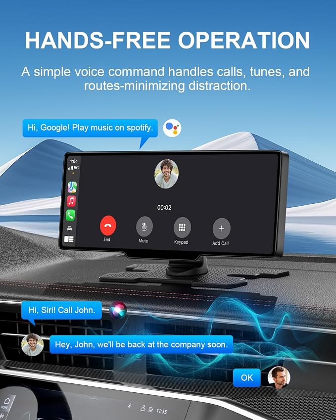 HK3 Carplay Screen for Car, 10.26’’ Wireless Apple Car Play & Android Auto Touchscreen, with 4K Dash Cam,1080P Backup Camera,64GB TF card, Car Stereo/GPS Navigation/Mirror Link/Bluetooth/Voice Control