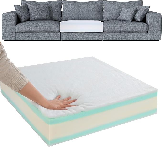 HOMBYS Memory Foam Couch Cushion Replacement, High Density Upholstery Foam Wrapped with Memory Foam & Polyester Batting, Sofa Cushions Inserts with Dacron Fiber Layer,with Removable Cover,5"x24"x27"
