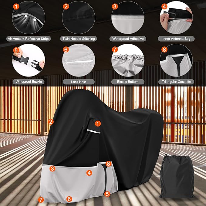 Waterproof Motorcycle Cover Compatible with Piaggio Vespa ET2 ET4 LX150 LXV and Sprint 150, Primavera 50/150 with Trunk Model, 420D Oxford Cloth Motorcycle Cover for Snow Rain Dust Protection